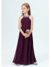 Beaded Halter Purple Chiffon Junior Bridesmaid Dress